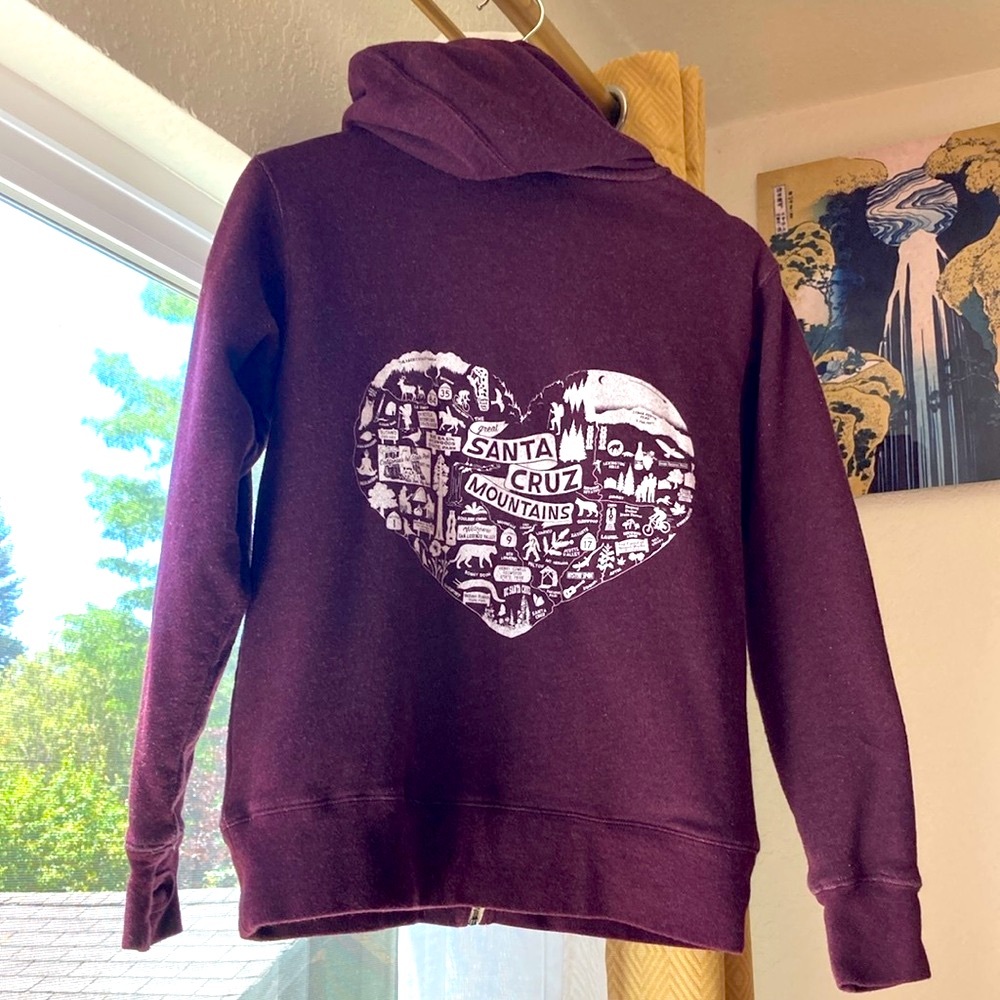 Women’s Maroon Santa Cruz Mountains Zippy Hoodie with shearling lining, size M